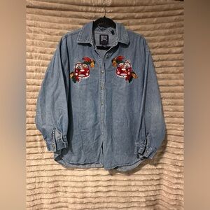 Vintage Denim button down with hand embroidered detail